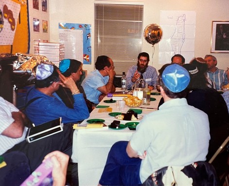 Rabbi Block leading class in his converted garage
