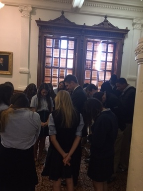 Students Praying with Rep. Jeff Leach