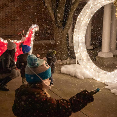 It's always snowing in the Christmas Village!